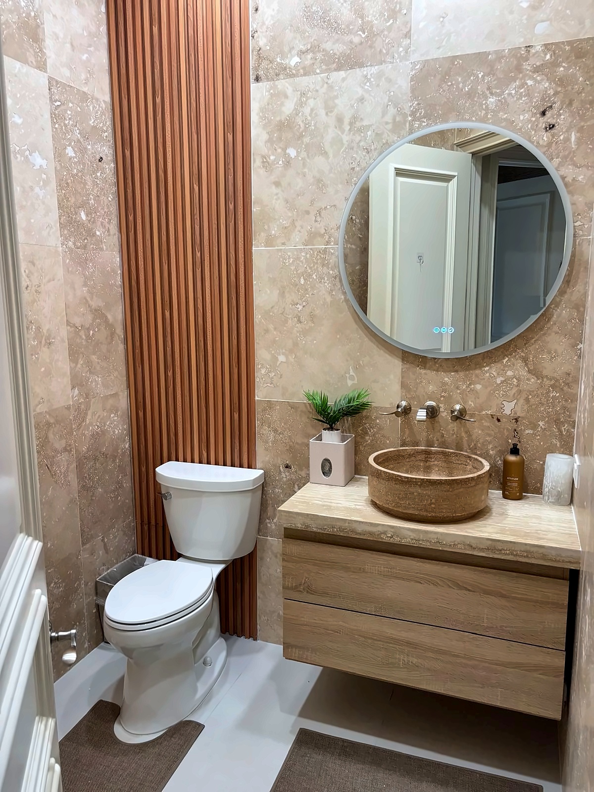 Powder room with slat wall project